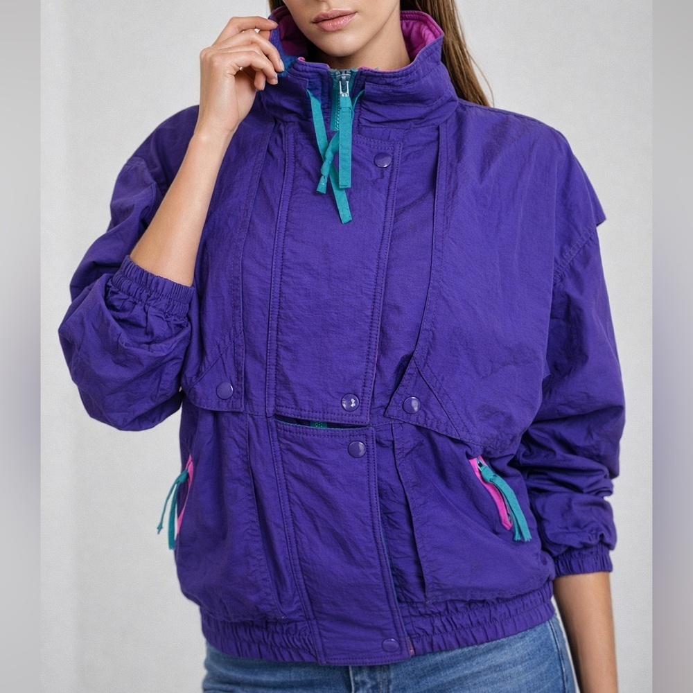 Vintage 80s 90s Apres Sport Colorblock Ski Jacket | Purple Teal Pink (1222)
